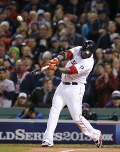 Ortiz 2 run home run in 6th not enough to give Red Sox 2-0 series lead.  (AP Photo/Elise Amendola)